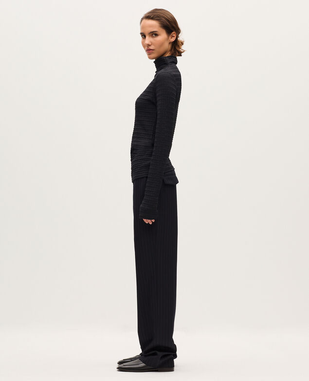 Textured high neck top H091 black beauty