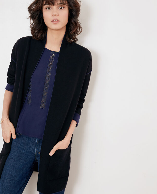 Reversible wool cardigan  Marine/black