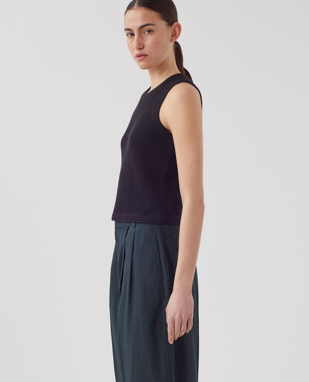 Cotton open knit tank top U090 black
