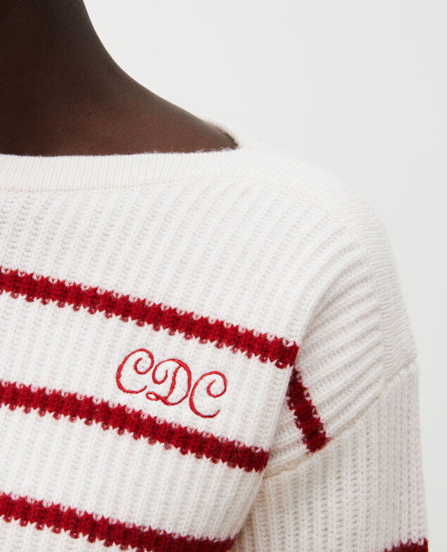 Boatneck striped wool jumper Stripe jetstream royalred