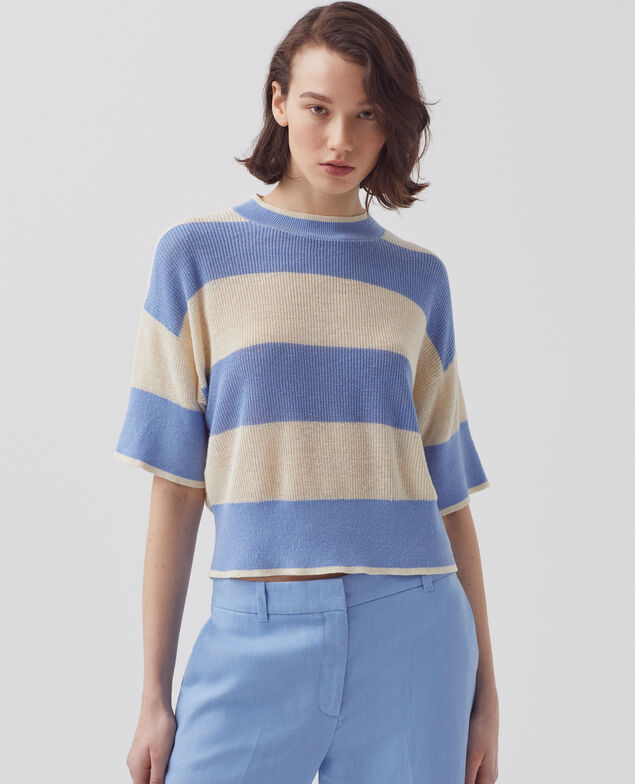 Short-sleeve cropped linen jumper H602 large savoie