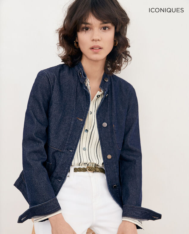 Denim jacket with stand-up collar Indigo