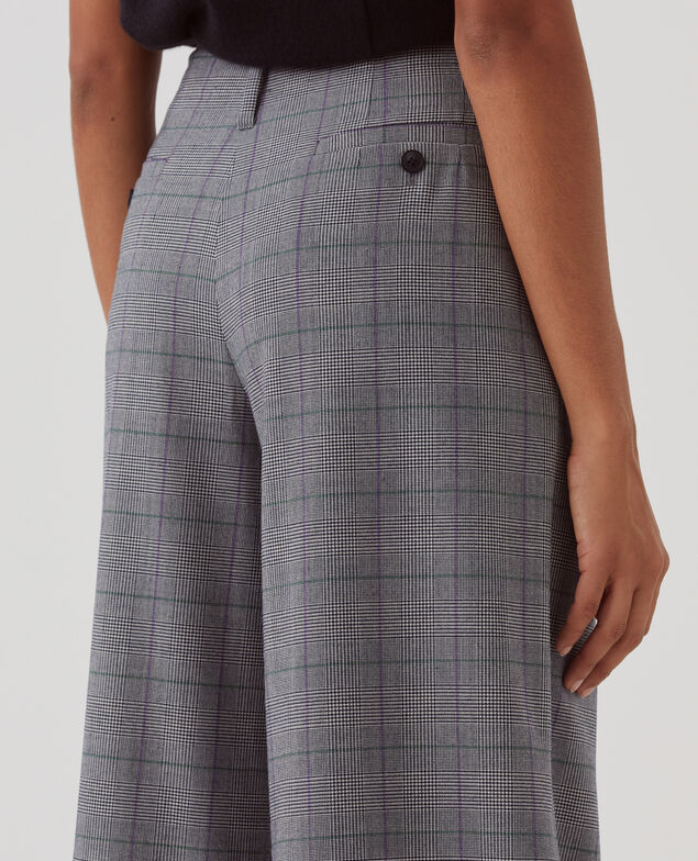 YVONNE - Pleated wide leg trousers I033 check grey