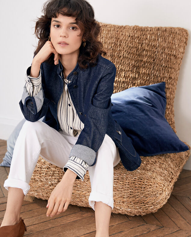 Denim jacket with stand-up collar Indigo