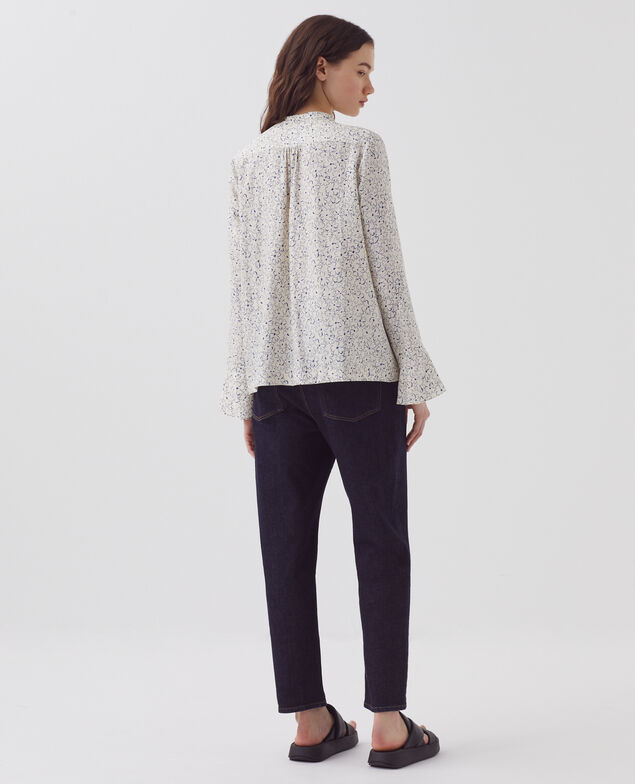 Long-sleeve silky blouse H620 daisy  blue