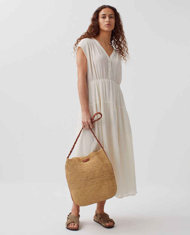 Pleated cotton maxi dress H303 white swan