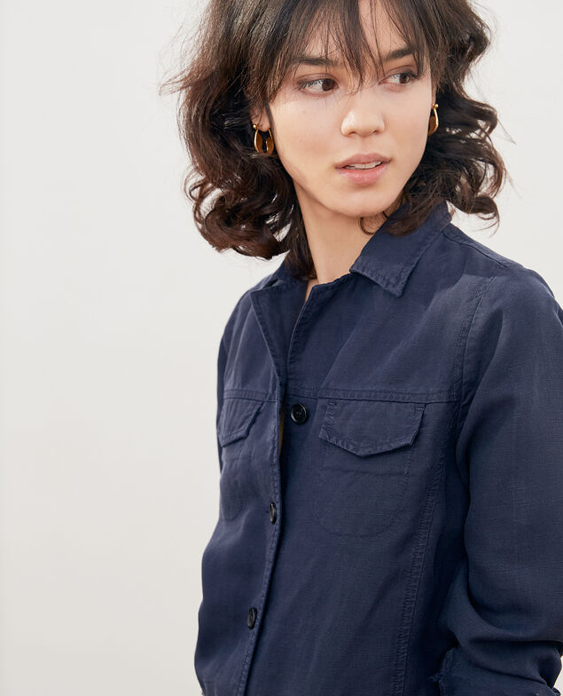 Safari-style jumpsuit with linen Marine