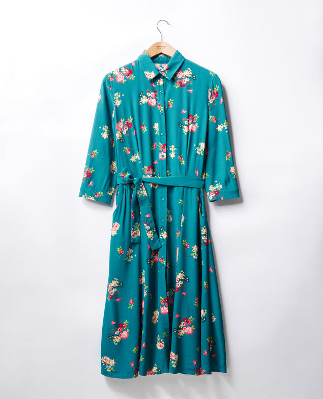 Mid-length dress Fleurs pacific green