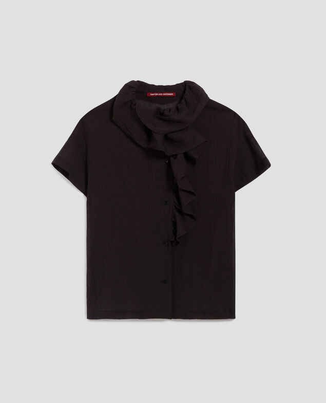 Frilly pleated cotton blouse H091 black beauty
