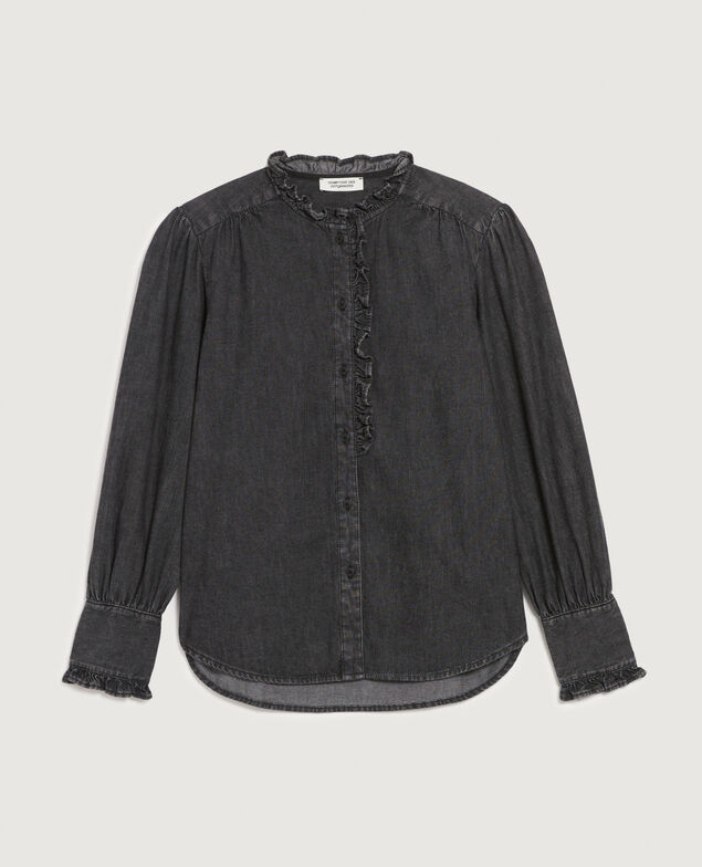 Ruffled cotton shirt K081 dark gray
