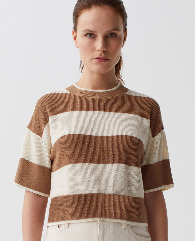 Short-sleeve cropped linen jumper H324 large gratinato