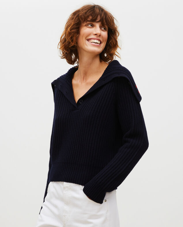 Wool half-neck jumper with a wide collar Night sky