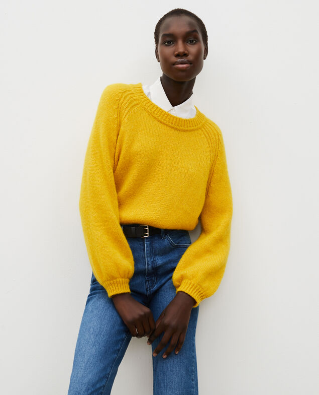 Loose boatneck wool jumper Lemon curry
