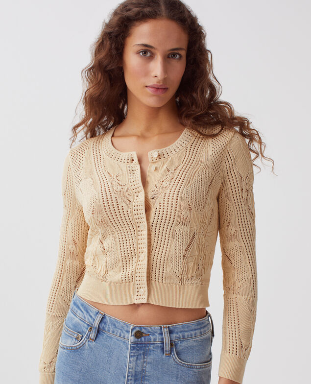 Floral crochet cardigan J300 natural