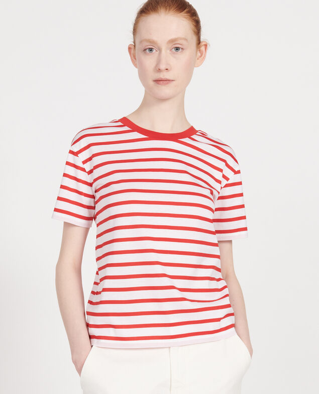 Egyptian cotton t-shirt Stripes optical white fiery red