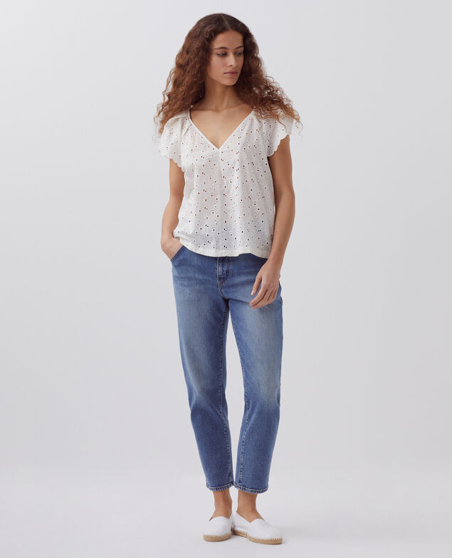 Embroidered cotton top H003 white