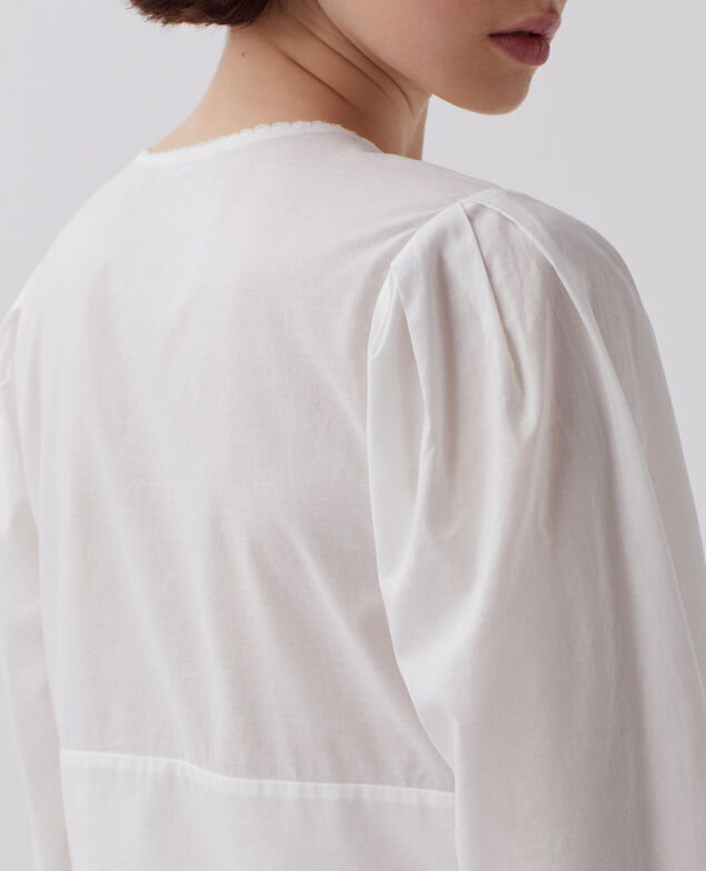 V-neck cotton blouse H013 gardenia
