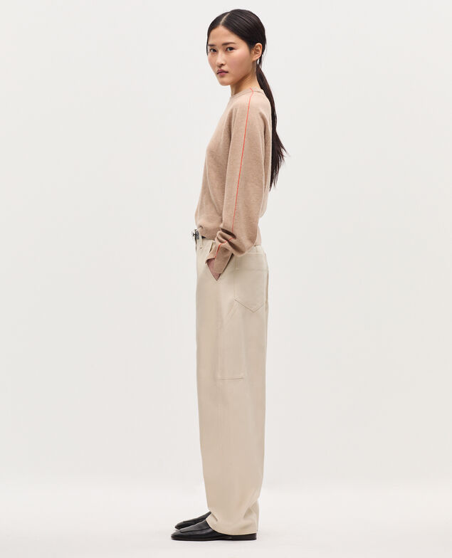 Round neck cashmere jumper K321 tan st pumpkin
