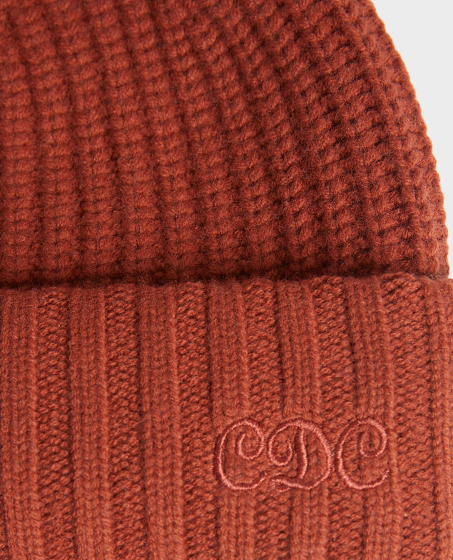 Embroidered "CDC" wool beanie Brandy brown