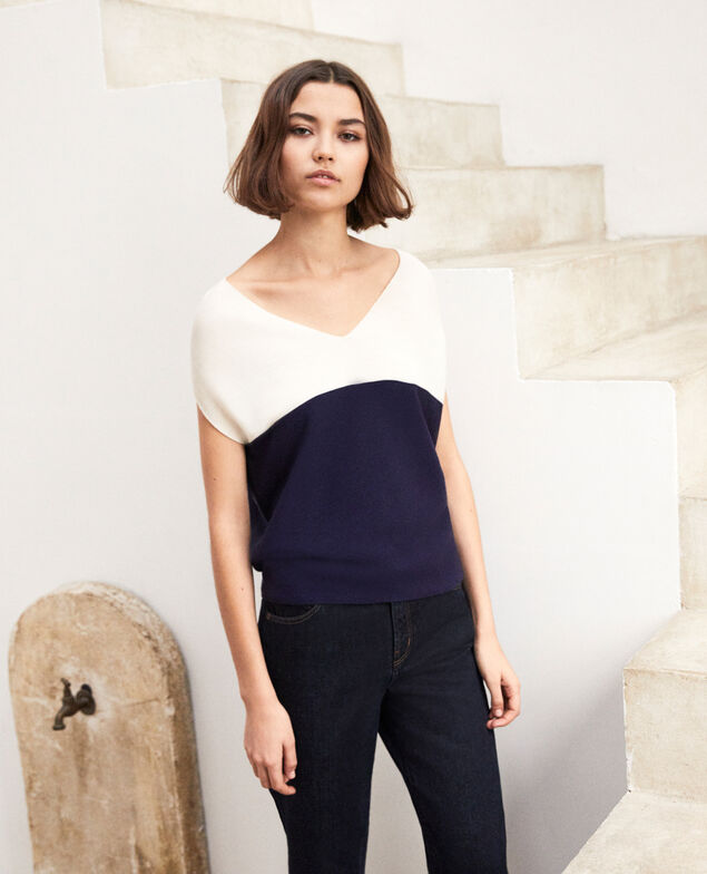 V-cowl neck jumper Champagne/navy