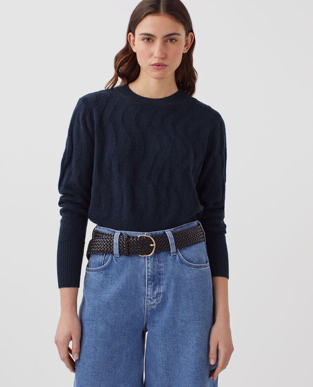 Round neck merino wool jumper J690 blueberry