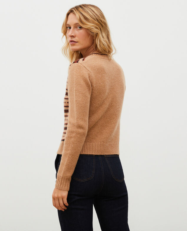 Round neck alpaca wool jacquard jumper Jacquard taupe black brandybrown