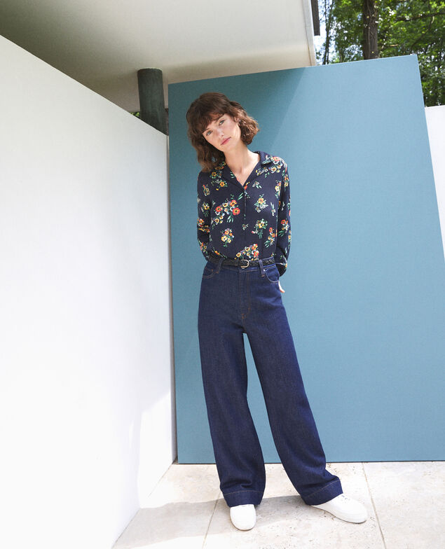 Shirt with pyjama-style collar Fleurs navy