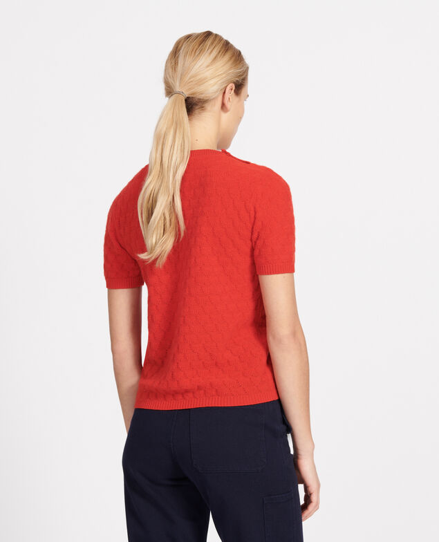 Round neck jumper, 100% Cashmere Fiery red