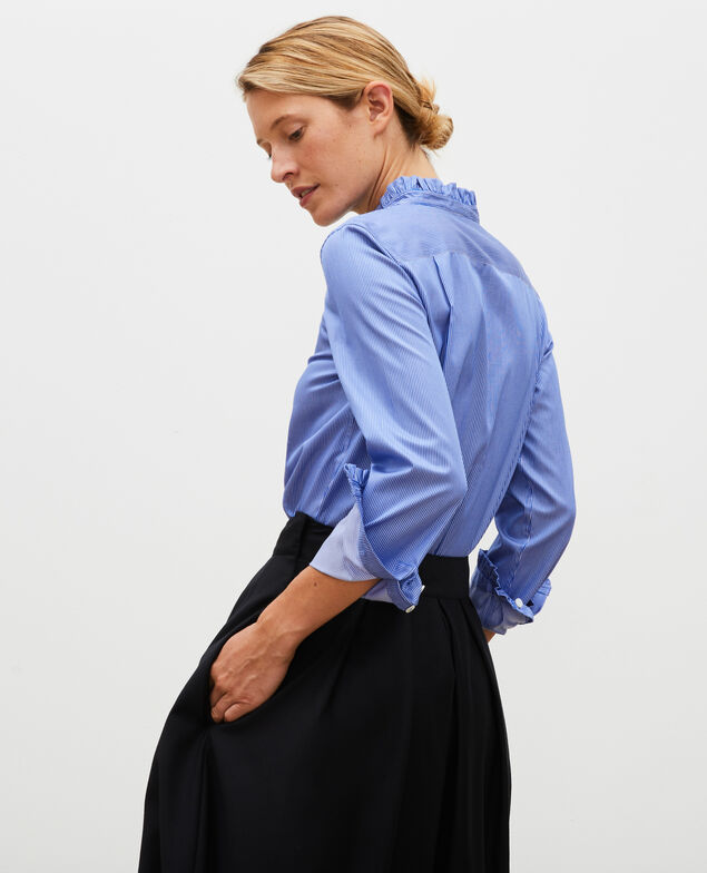  Ruffled high collar cotton shirt Blue as proto
