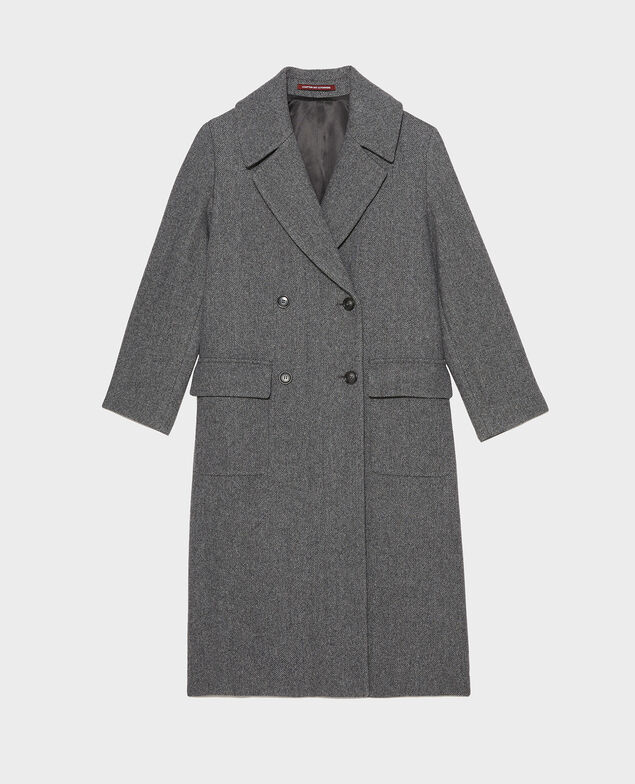 Oversize double-breasted wool overcoat Medium grey melange