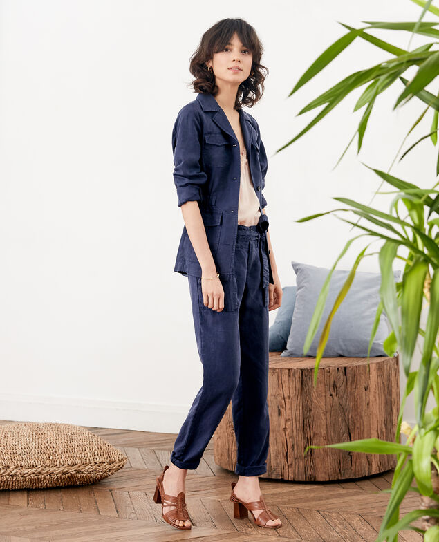 Safari jacket with linen Marine