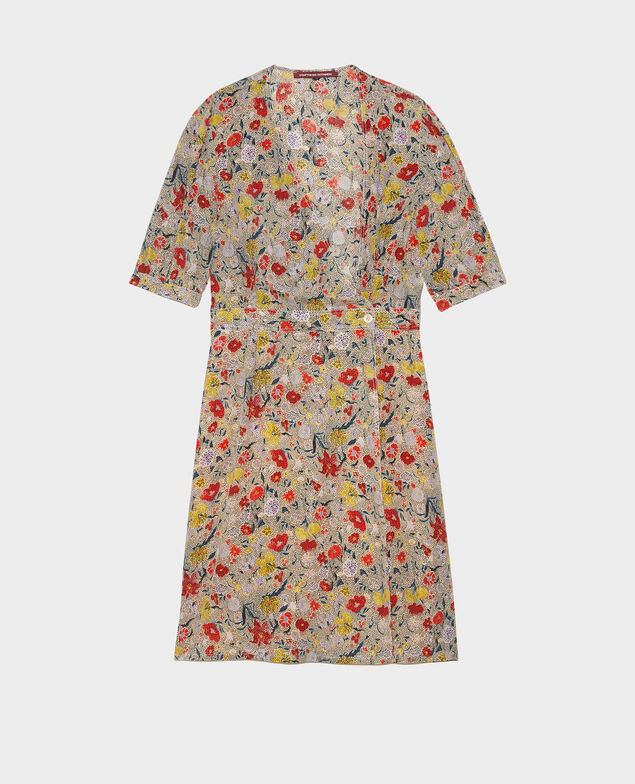  Floral silk wrap mini dress Print eden cream