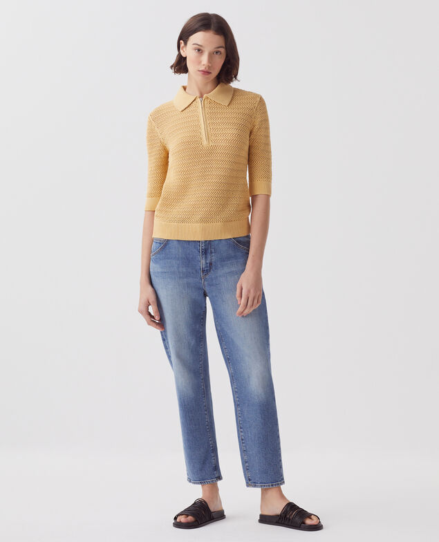Cotton zip-up polo jumper J420 moonstone