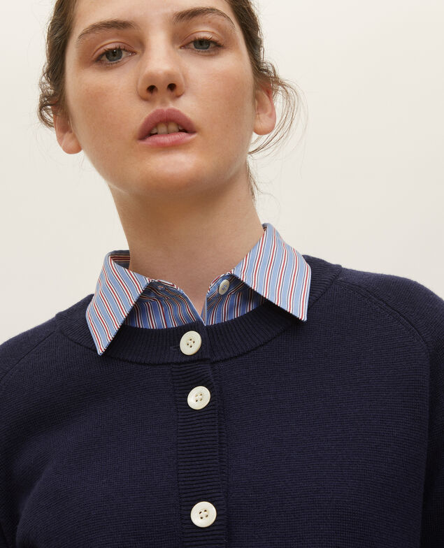 Round neck wool cardigan Maritime blue