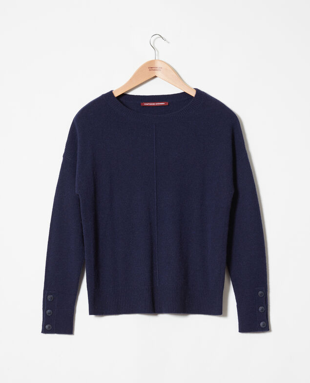 Jumper with buttons on the sleeves 100% cashmere Dark navy