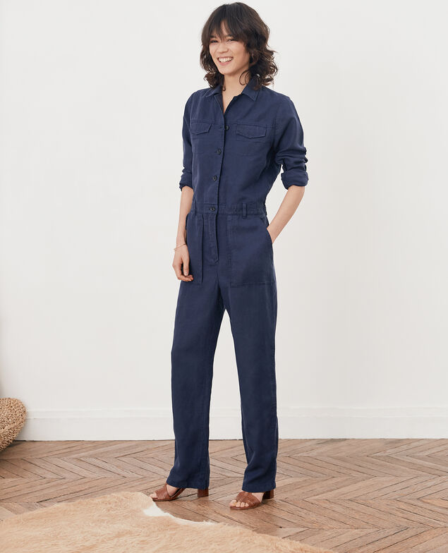Safari-style jumpsuit with linen Marine