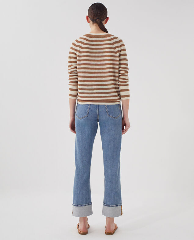 Linen V-neck jumper H321 thin gratinato