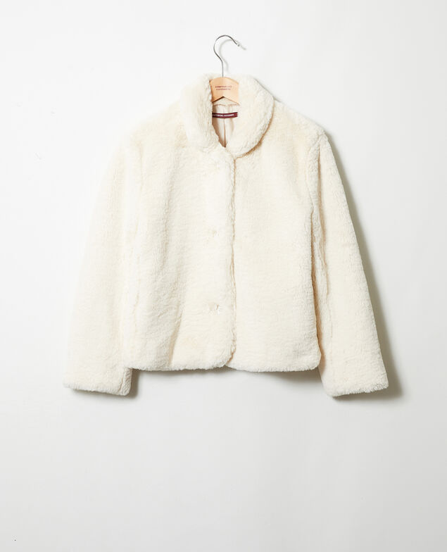 Short synthetic fur coat Off white