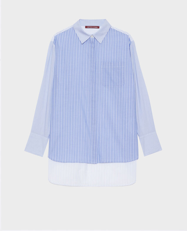 Cotton shirt with high-low hem 0622 blue medium stripes