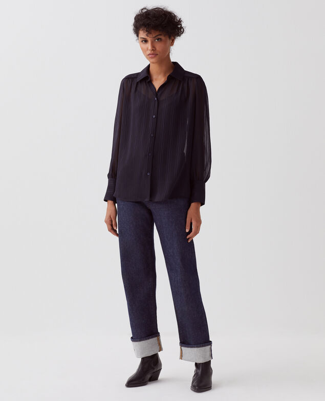 Long-sleeve silky shirt H695 night sky