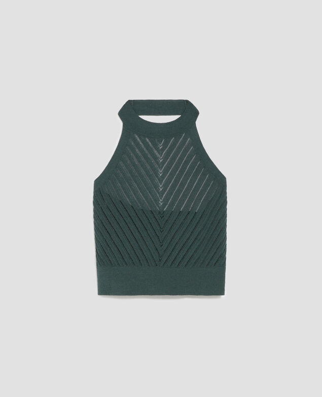 Textured halterneck top J590 spruce green