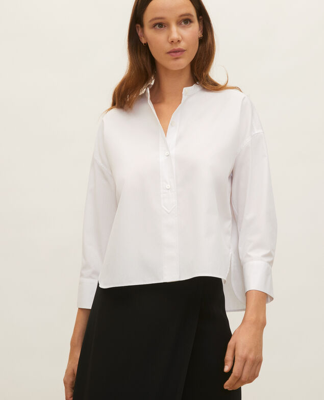Collarless shirt in cotton poplin Optical white