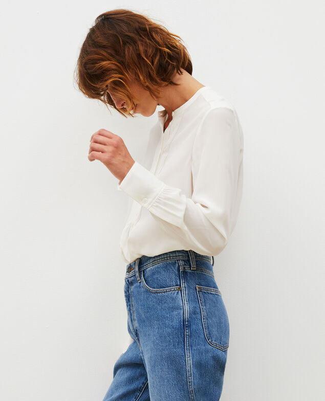 Loose long-sleeve silk shirt Jet stream