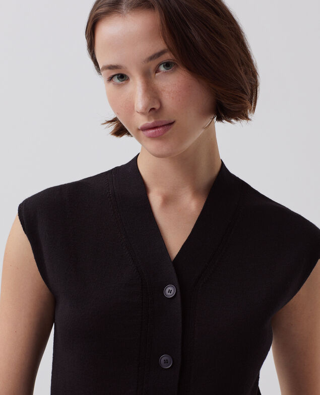Wool and silk sleeveless gilet H091 black beauty