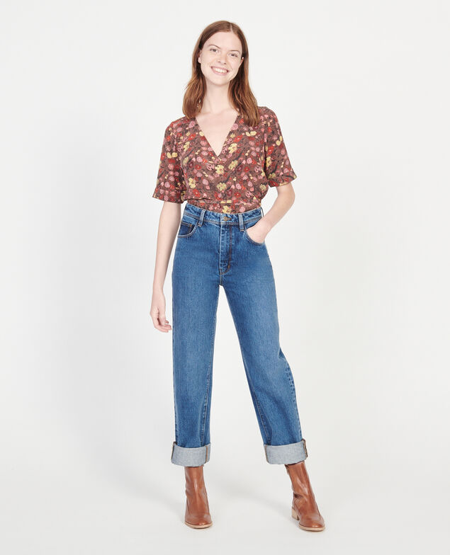  Floral silk wrap blouse Print eden tortoiseshell