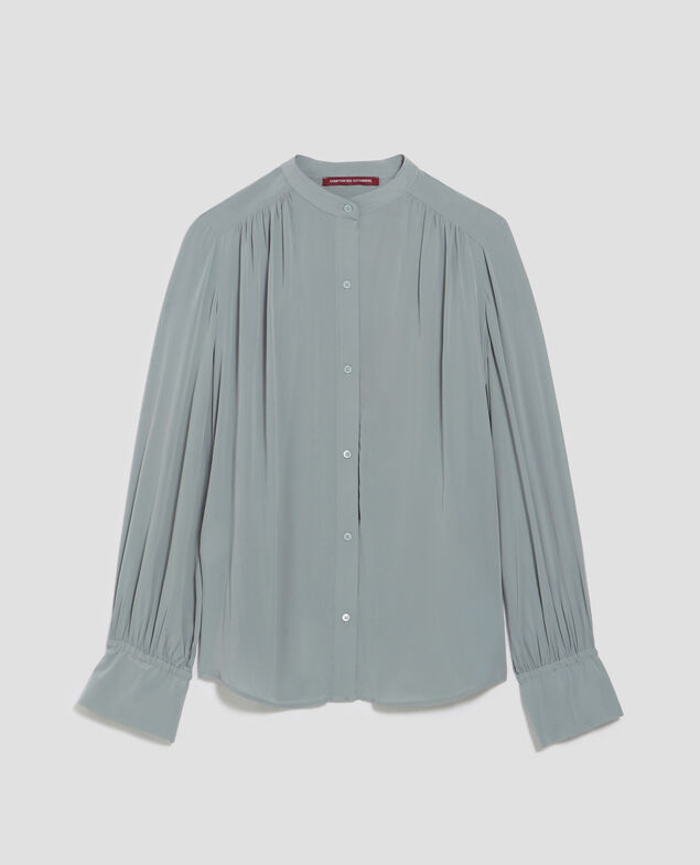 Long-sleeve silky shirt J620 slate blue