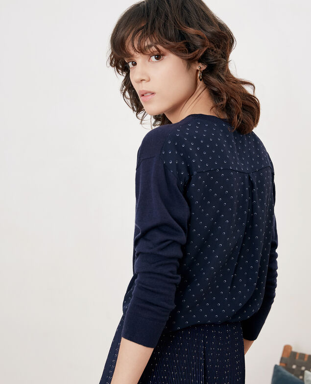Bimaterial cardigan Ring dots marine