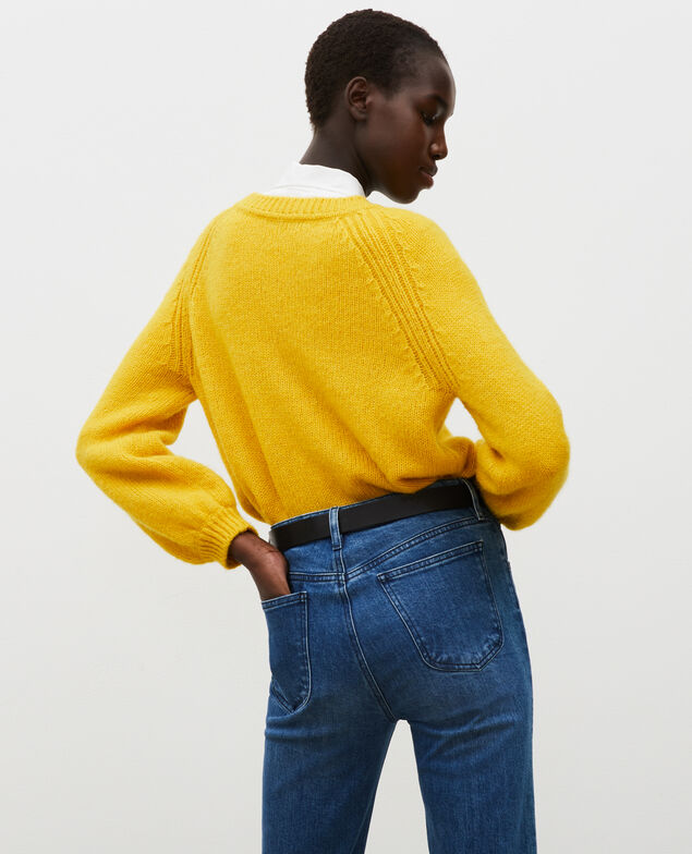 Loose boatneck wool jumper Lemon curry