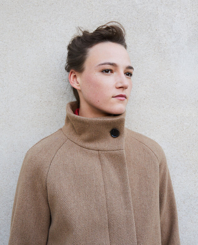 Coat with stand-up collar Beige