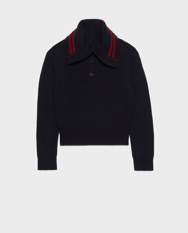 Wool half-neck jumper with a wide collar Night sky